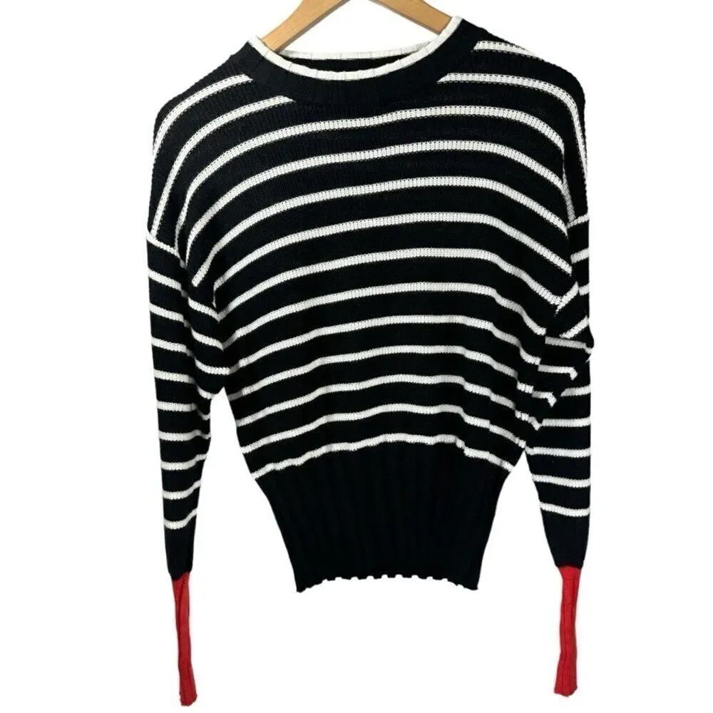WHISPER by BRODIE Women’s Delta Crew Striped Cotton Blend Sweater Blue Small NWT